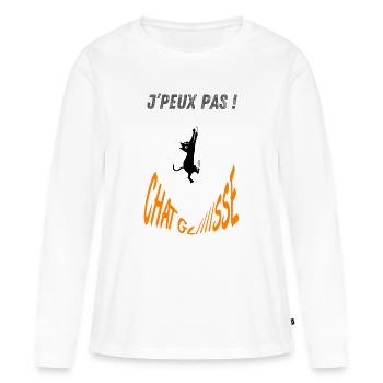 J'peux pas chat glisse ! - T-shirt manches longues Premium bio Femme - blanc - Devant - Julia (174cm)