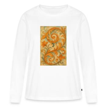 Motif ornemental baroque jaune - T-shirt manches longues Premium bio Femme - blanc - Devant - Julia (174cm)