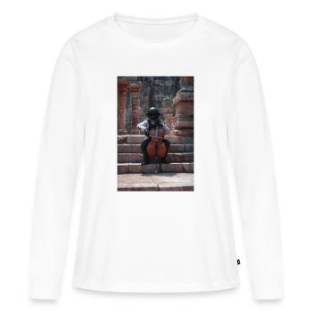 Astronaute cosmique jouant du violoncelle - T-shirt manches longues Premium bio Femme - blanc - Devant - Julia (174cm)