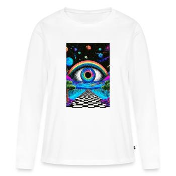 Voyage Psychédélique dans l'Espace - T-shirt manches longues Premium bio Femme - blanc - Devant - Julia (174cm)