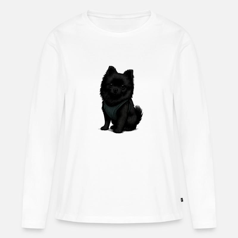 Schwarzer Spitz Hund mit Süssenblick - Frauen Premium Bio Langarmshirt - Weiß