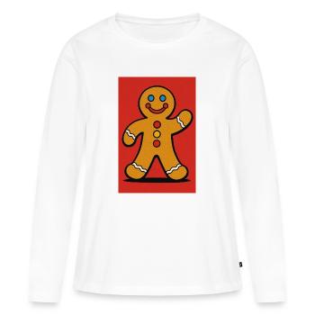 Bonhomme Pain d'Épice Joyeux - T-shirt manches longues Premium bio Femme - blanc - Devant - Julia (174cm)