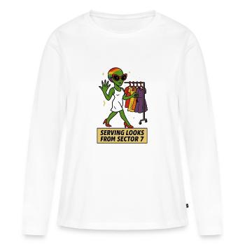 Alien Fashionista T-Shirt – LGBTQ+ Pride Tee - Frauen Premium Bio Langarmshirt - Weiß - Vorne - Julia (174cm)