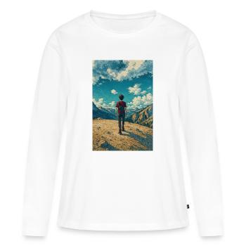 Explorateur en Montagne sur Paysage Ciel Bleu - T-shirt manches longues Premium bio Femme - blanc - Devant - Julia (174cm)