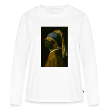 Carlin avec boucle d’oreille en perle dans le style de Mona-Lisa - T-shirt manches longues Premium bio Femme - blanc - Devant - Julia (174cm)