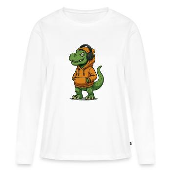 Dinosaur mit Kopfhörern und Hoodies - Frauen Premium Bio Langarmshirt - Weiß - Vorne - Julia (174cm)