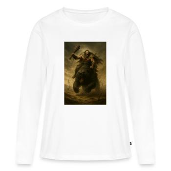 Guerrier Barbare sur Ours Brun – Illustration Fant - T-shirt manches longues Premium bio Femme - blanc - Devant - Julia (174cm)