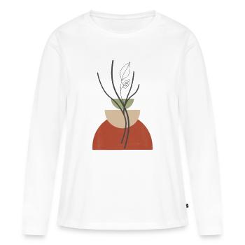 Vase Plante Géométrique - T-shirt manches longues Premium bio Femme - blanc - Devant - Julia (174cm)