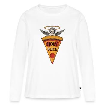 Tranche Sainte – Art de la pizza aux chérubins - T-shirt manches longues Premium bio Femme - blanc - Devant - Julia (174cm)