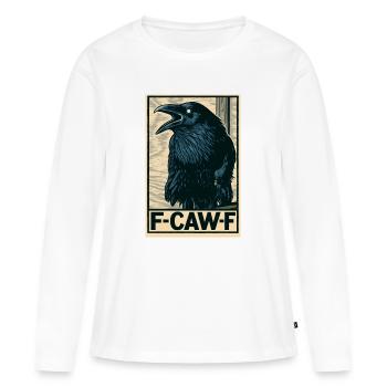 Drôle d’oiseau corbeau noir avec F-Caw-F Dire - T-shirt manches longues Premium bio Femme - blanc - Devant - Julia (174cm)