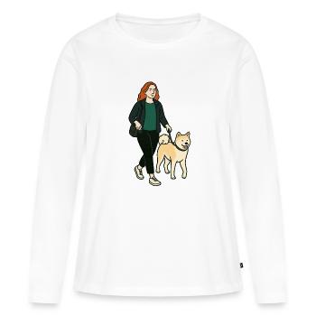 Margarita Akitan kanssa - Premium luomulaatuinen naisten pitkähihainen paita - valkoinen - Edestä - Julia (174cm)