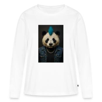 Panda Punk avec Mohawk bleu - T-shirt manches longues Premium bio Femme - blanc - Devant - Julia (174cm)