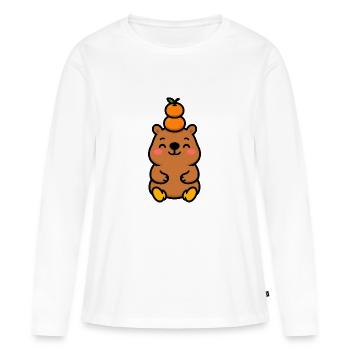 Capybara mit Mandarine auf dem Kopf - Frauen Premium Bio Langarmshirt - Weiß - Vorne - Julia (174cm)