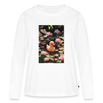 Canard parmi les nénuphars - T-shirt manches longues Premium bio Femme - blanc - Devant - Julia (174cm)