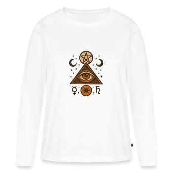 Amulette de l’œil dans le triangle de l’étoile - T-shirt manches longues Premium bio Femme - blanc - Devant - Julia (174cm)