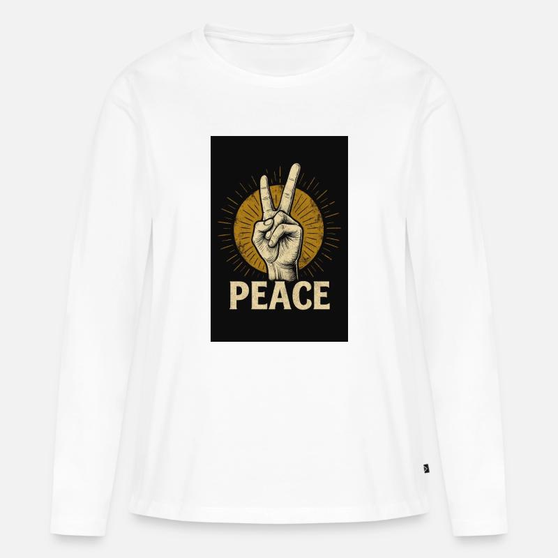 Peace Hand Retro Design - Frauen Premium Bio Langarmshirt - Weiß