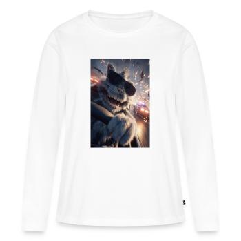 Poursuite en voiture du Lapin Rebelle - T-shirt manches longues Premium bio Femme - blanc - Devant - Julia (174cm)