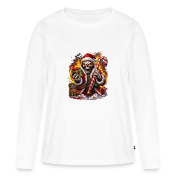 Squelette de Feu avec Canne d’Orge - T-shirt manches longues Premium bio Femme - blanc - Devant - Julia (174cm)
