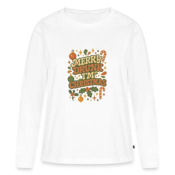 Joyeux ivrogne Je suis Noël - T-shirt manches longues Premium bio Femme - blanc - Devant - Julia (174cm)