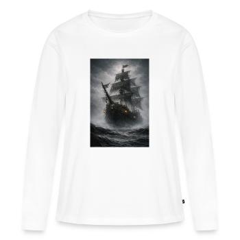 Le navire pirate fantôme dans le brouillard - T-shirt manches longues Premium bio Femme - blanc - Devant - Julia (174cm)