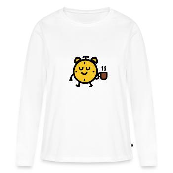 L’heure du café - T-shirt manches longues Premium bio Femme - blanc - Devant - Julia (174cm)