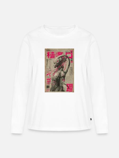 Neon-Mecha unter rosa japanischen Nachrichten - Frauen Premium Bio Langarmshirt - Weiß