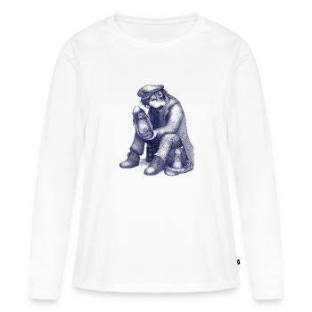 Triste | Stylo à bille peint à la main - T-shirt manches longues Premium bio Femme - blanc - Devant - Julia (174cm)