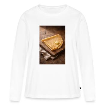 Crêpes croustillantes au beurre - T-shirt manches longues Premium bio Femme - blanc - Devant - Julia (174cm)