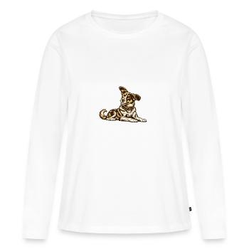 Caramel Dog allongé - T-shirt manches longues Premium bio Femme - blanc - Devant - Julia (174cm)