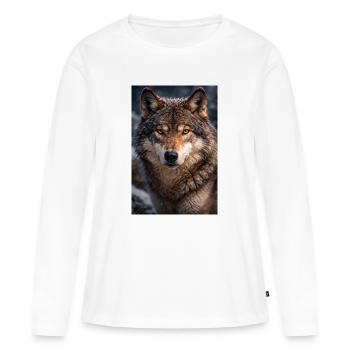 Loup dans la neige et le brouillard - T-shirt manches longues Premium bio Femme - blanc - Devant - Julia (174cm)