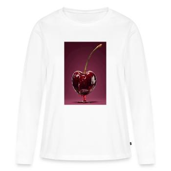 Glaçage cerise brillant sur fond rose - T-shirt manches longues Premium bio Femme - blanc - Devant - Julia (174cm)
