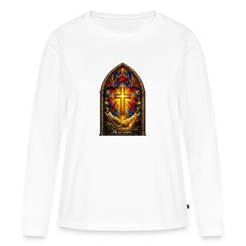 Résurrection Il est Jésus de Pâques ressuscité - T-shirt manches longues Premium bio Femme - blanc - Devant - Julia (174cm)
