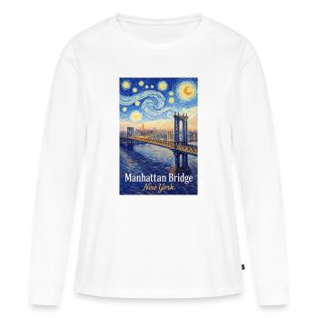 Le pont de Manhattan dans le style tourbillon d’étoiles - T-shirt manches longues Premium bio Femme - blanc - Devant - Julia (174cm)