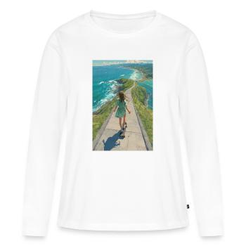 Coastal Crest Longboarder - Frauen Premium Bio Langarmshirt - Weiß - Vorne - Julia (174cm)