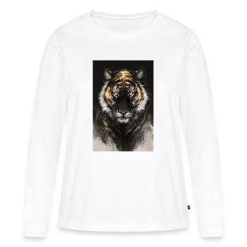 Tigre Braise d’Or - T-shirt manches longues Premium bio Femme - blanc - Devant - Julia (174cm)