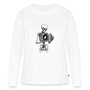Motif squelette avec oiseau dans la cage thoracique - T-shirt manches longues Premium bio Femme - blanc - Devant - Julia (174cm)