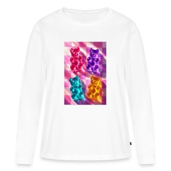 Neon Gummy Bears on Checkerboard - Women's Premium Organic Long Sleeve Shirt - white - Front - Julia (174cm)