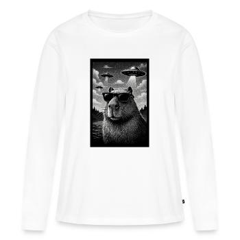 Capybara avec lunettes de soleil et OVNI - T-shirt manches longues Premium bio Femme - blanc - Devant - Julia (174cm)