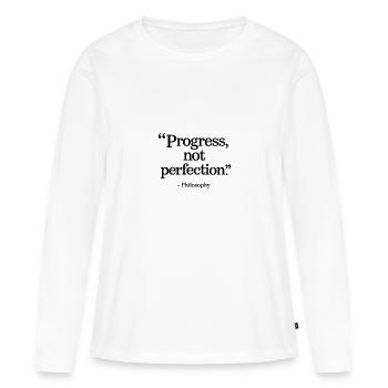 Progrès Pas Perfection Typographie Inspirante - T-shirt manches longues Premium bio Femme - blanc - Devant - Julia (174cm)