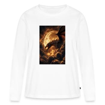 Dragon au clair de lune sur des nuages enflammés - T-shirt manches longues Premium bio Femme - blanc - Devant - Julia (174cm)