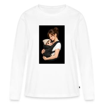Maman porte son bébé dans un porte-bébé - T-shirt manches longues Premium bio Femme - blanc - Devant - Julia (174cm)