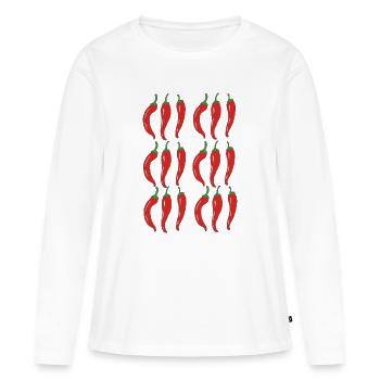 Motif Chili - T-shirt manches longues Premium bio Femme - blanc - Devant - Julia (174cm)