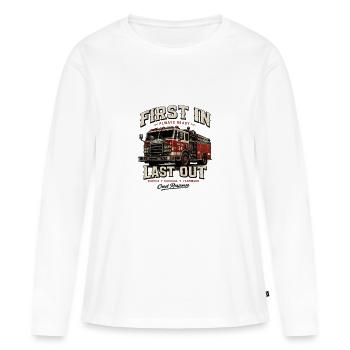 Fire Truck 24 Design - Premier entré dernier - T-shirt manches longues Premium bio Femme - blanc - Devant - Julia (174cm)