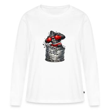Gorille boxeur sortant du baril - T-shirt manches longues Premium bio Femme - blanc - Devant - Julia (174cm)