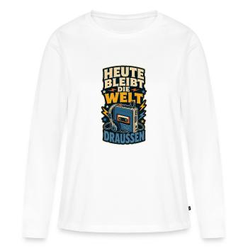 Heute bleibt die Welt draußen - Frauen Premium Bio Langarmshirt - Weiß - Vorne - Julia (174cm)