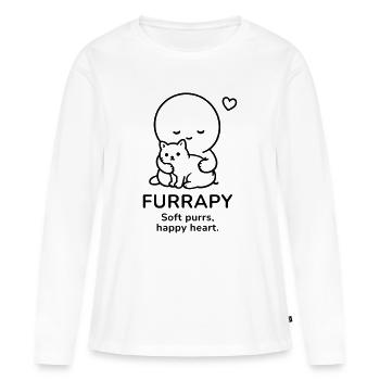 Furrapy – Ronronnements doux | Amoureux du Chat au Cœur Heureux - T-shirt manches longues Premium bio Femme - blanc - Devant - Julia (174cm)