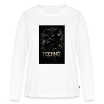 Techno chat avec une veste en cuir - T-shirt manches longues Premium bio Femme - blanc - Devant - Julia (174cm)