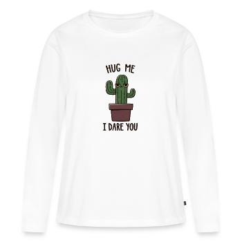 Naughty Cactus Hug me?! - Women's Premium Organic Long Sleeve Shirt - white - Front - Julia (174cm)