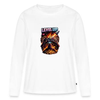 Monter de niveau : Feu, pièces et contrôleurs - T-shirt manches longues Premium bio Femme - blanc - Devant - Julia (174cm)