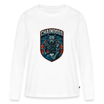 Chien Chaîné Football Écusson - T-shirt manches longues Premium bio Femme - blanc - Devant - Julia (174cm)